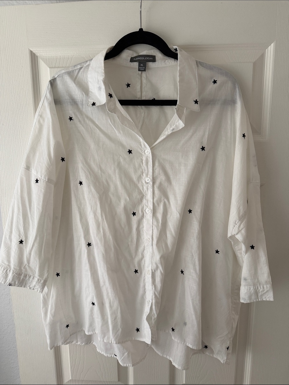 White Star-Embroidered Button-Down Shirt